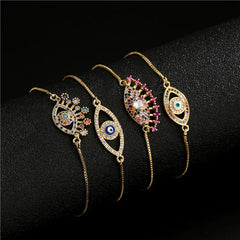 Mixed Color Zircon Geometric Eye Charm Bracelet