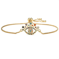 Mixed Color Zircon Geometric Eye Charm Bracelet